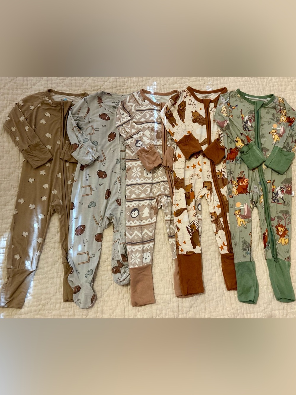 5 infant zippered footies size 3-6 months